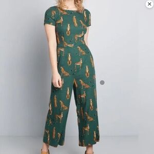 ModCloth Cheetah print Green Jumpsuit